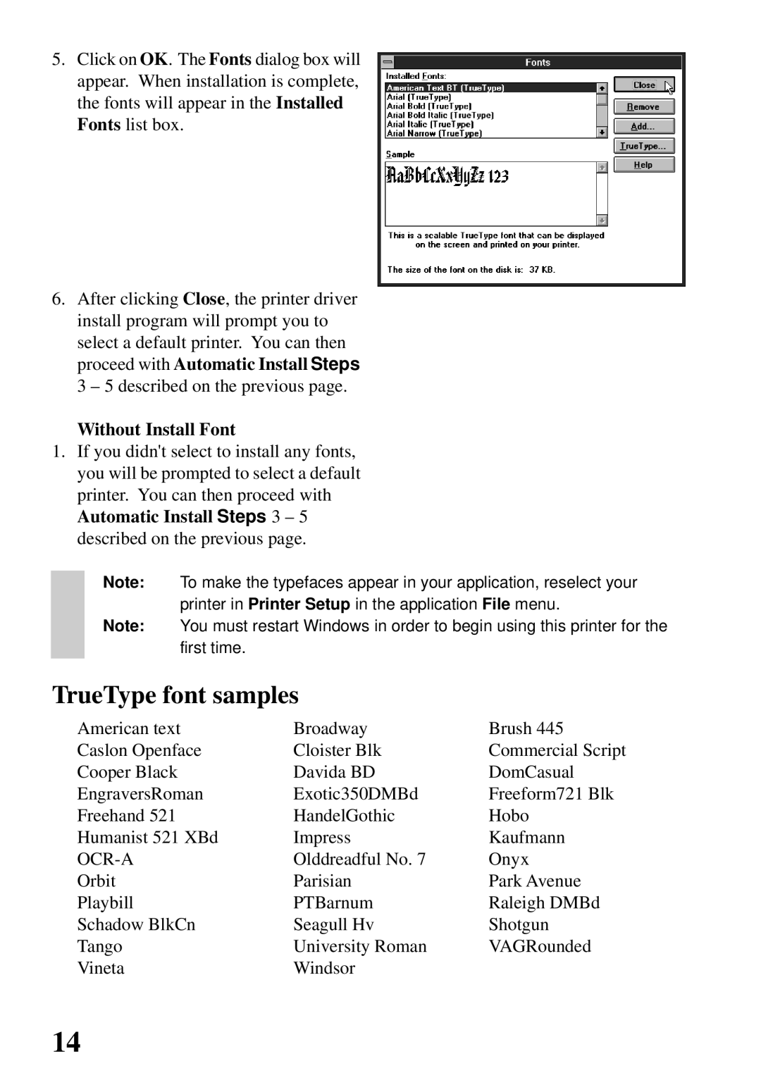 Star Micronics 800C user manual TrueType font samples, Without Install Font 