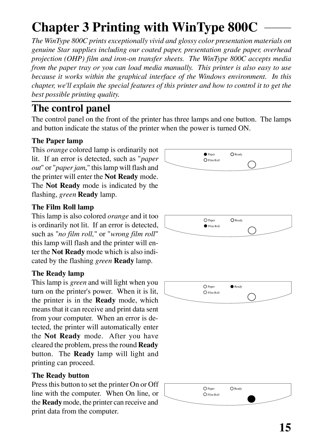 Star Micronics user manual Printing with WinType 800C, Control panel 