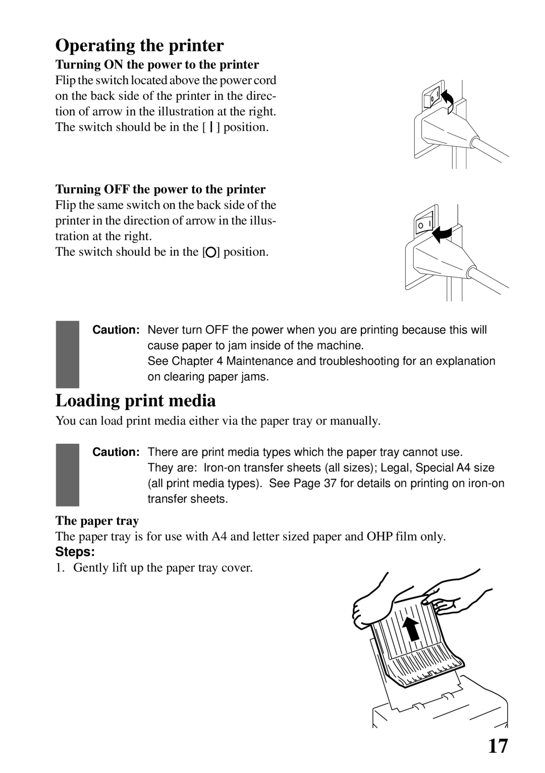 Star Micronics 800C user manual Operating the printer, Loading print media 