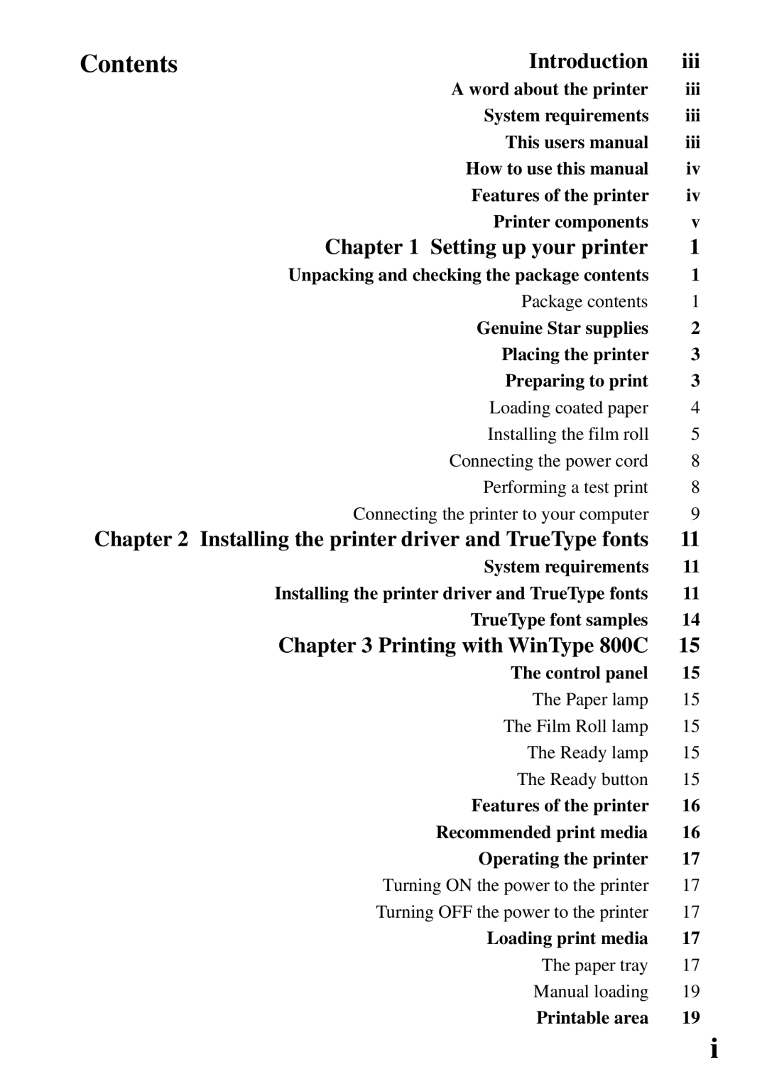 Star Micronics 800C user manual Contents 