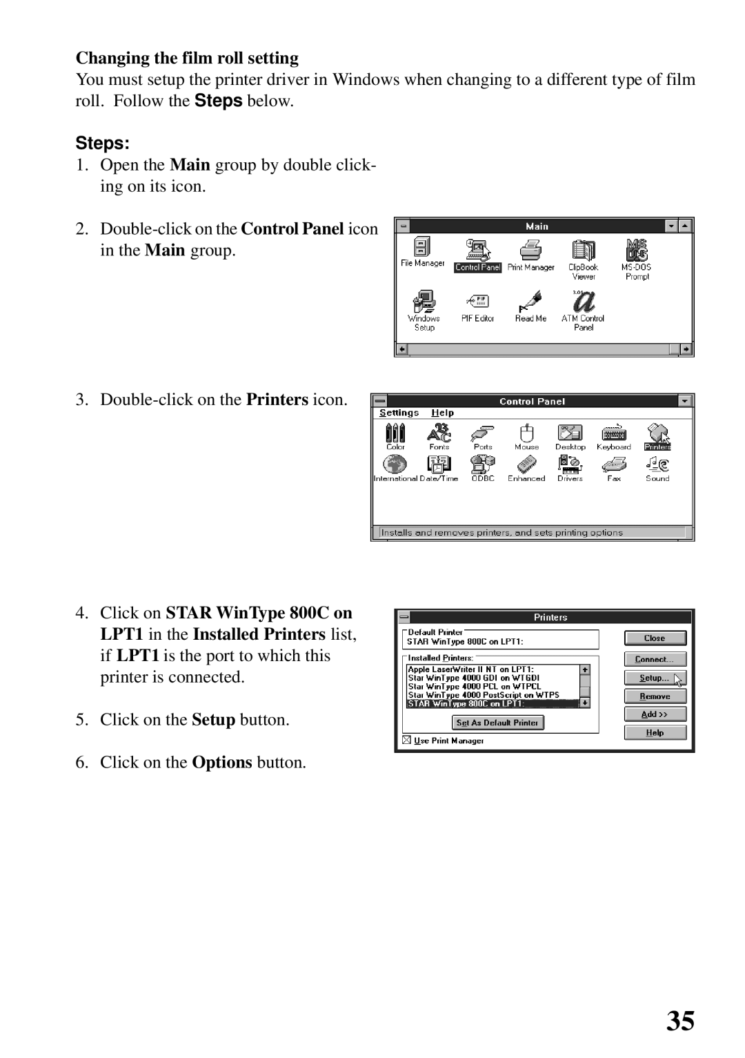 Star Micronics 800C user manual Changing the film roll setting 