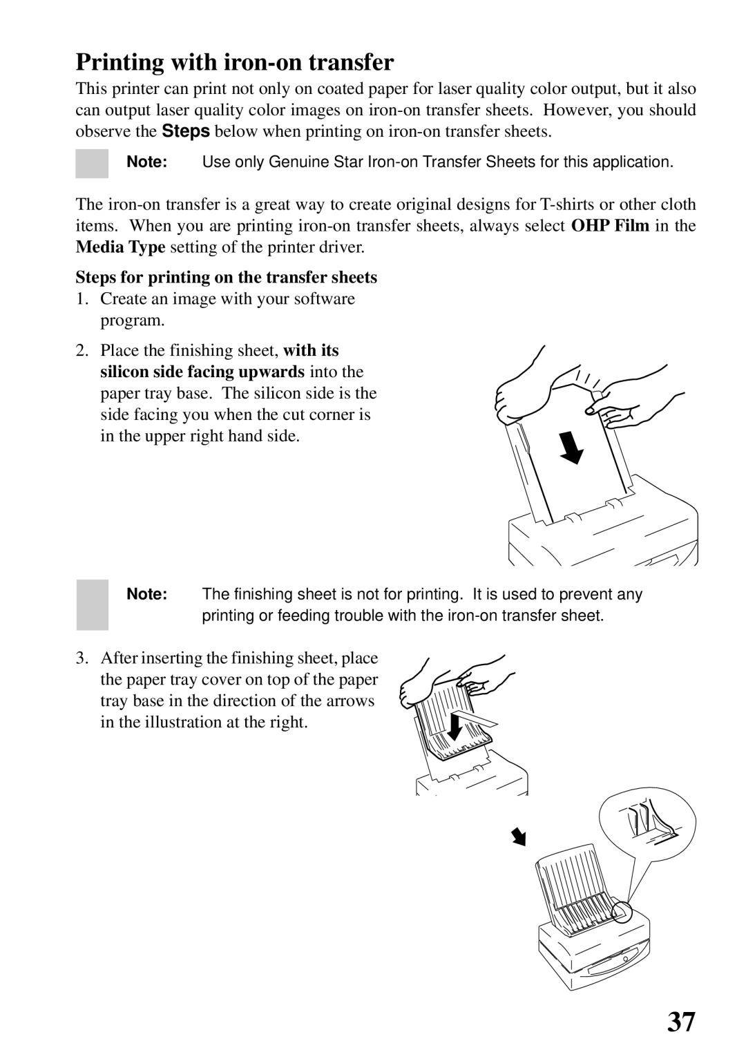 Star Micronics 800C user manual Printing with iron-on transfer, Steps for printing on the transfer sheets 