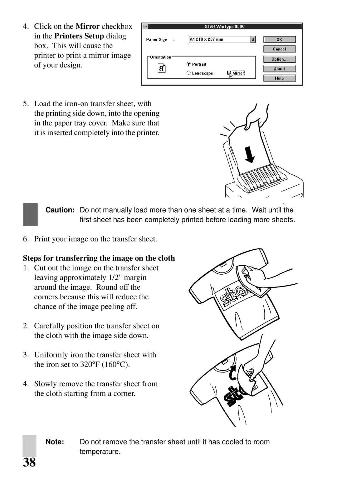 Star Micronics 800C user manual Steps for transferring the image on the cloth 