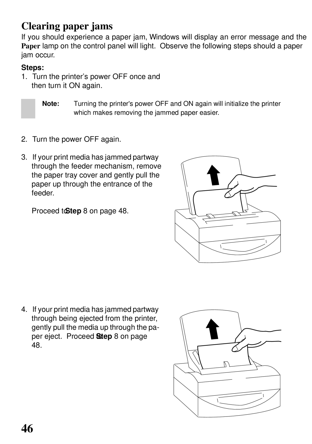 Star Micronics 800C user manual Clearing paper jams, Per eject. Proceed to on 