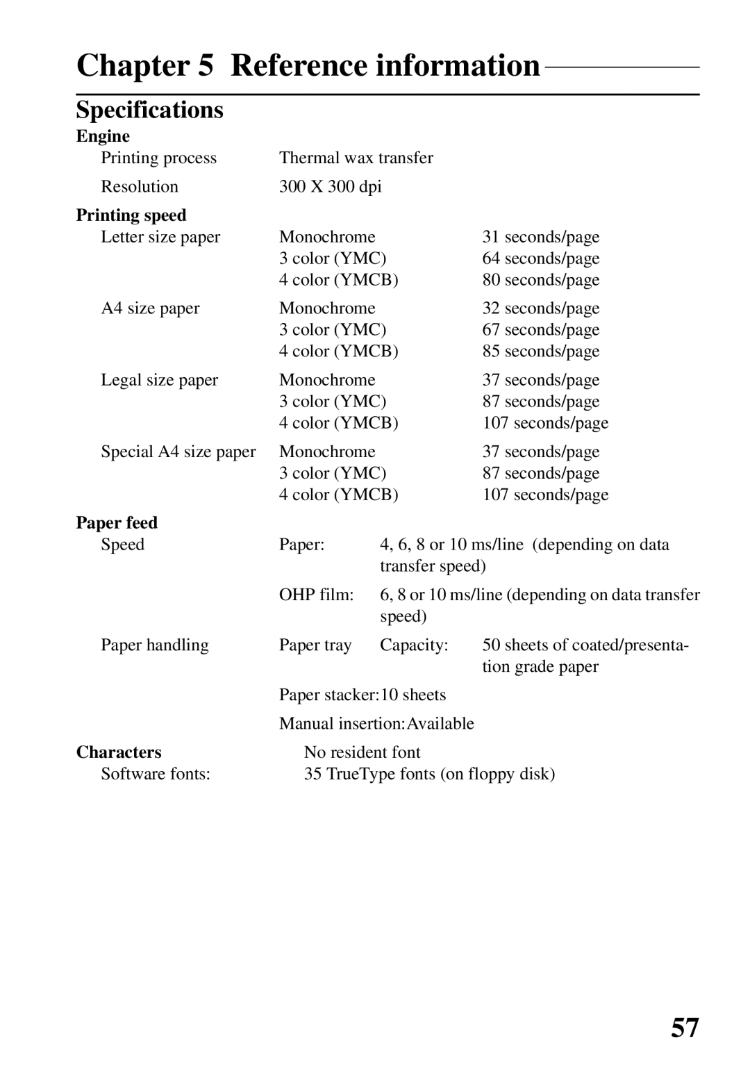 Star Micronics 800C user manual Reference information, Specifications 