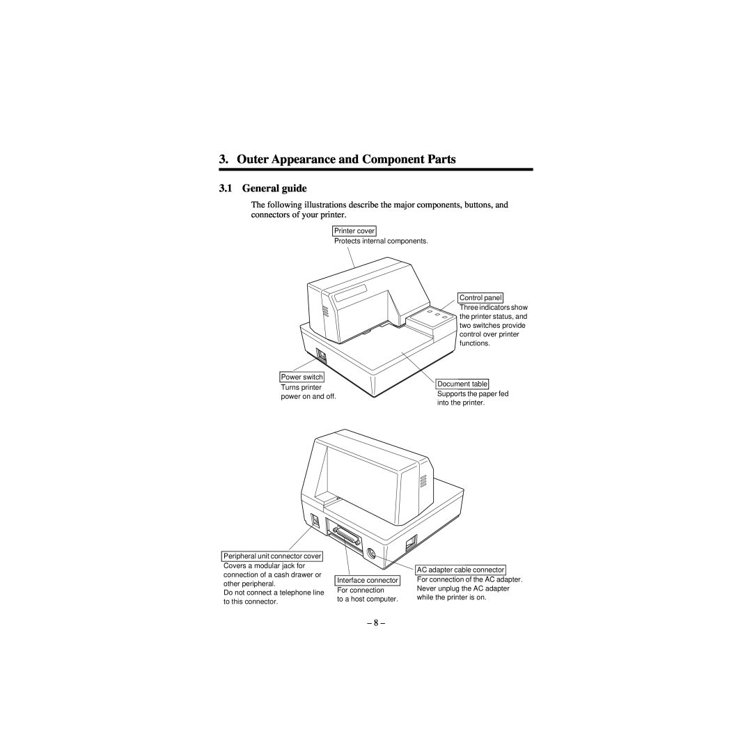 Star Micronics CBM-820 manual Outer Appearance and Component Parts, General guide 