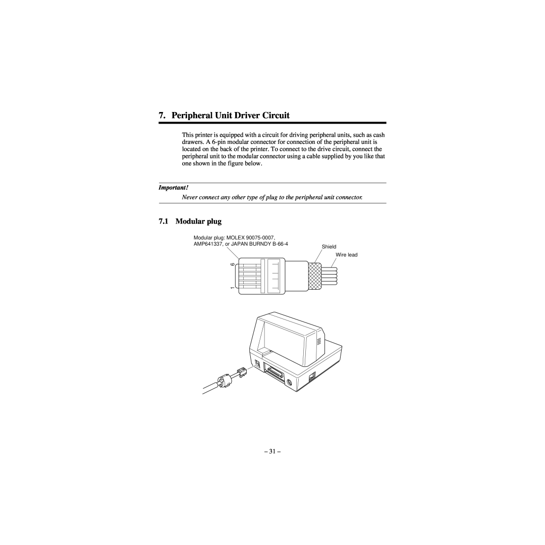 Star Micronics CBM-820 manual Peripheral Unit Driver Circuit, Modular plug 