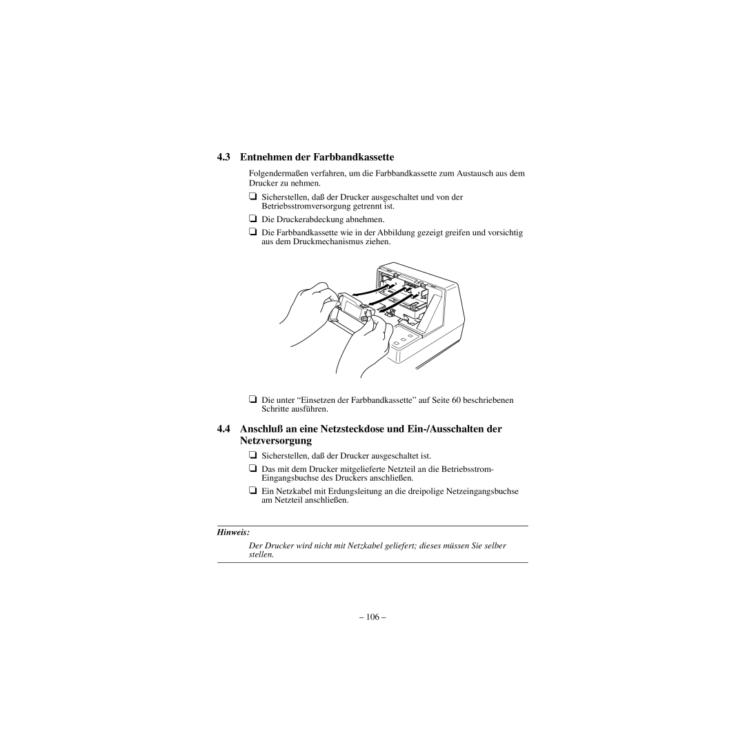 Star Micronics CBM-820 manual Entnehmen der Farbbandkassette 