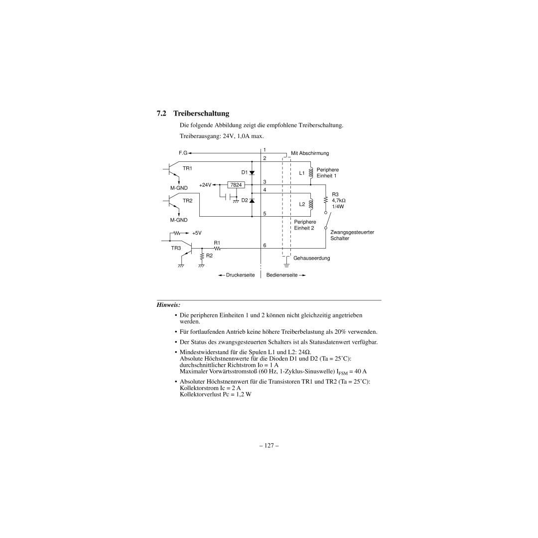 Star Micronics CBM-820 manual Treiberschaltung, Mit Abschirmung, 7kΩ L21/4W Periphere Einheit +5V 