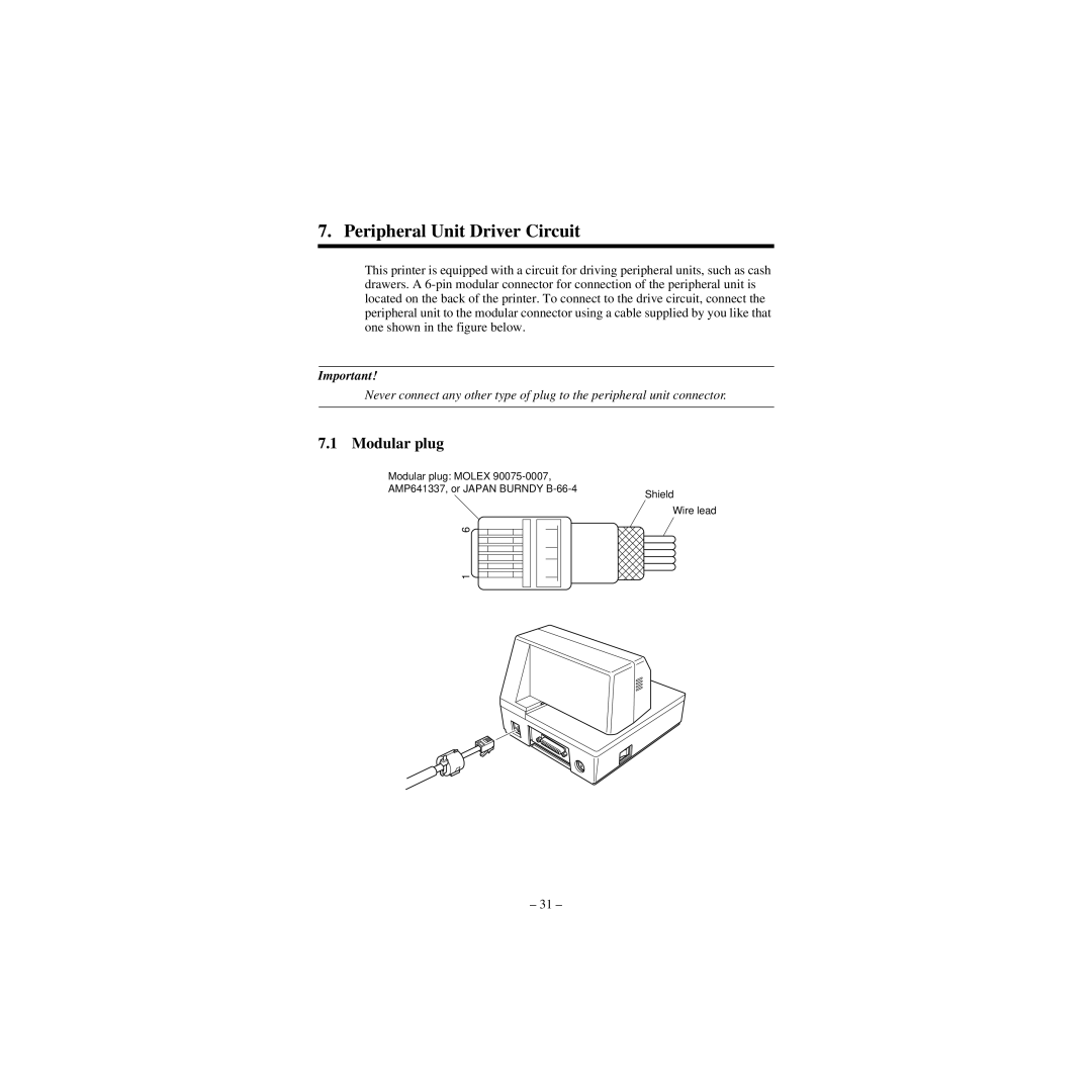 Star Micronics CBM-820 manual Peripheral Unit Driver Circuit, Modular plug 