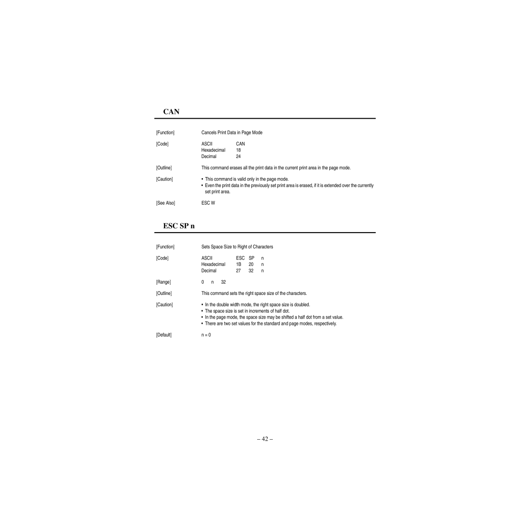 Star Micronics CBM-820 manual Can, ESC SP n 