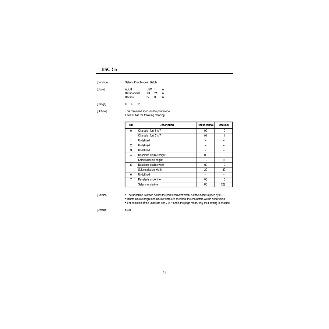 Star Micronics CBM-820 manual ESC ! n, 128 