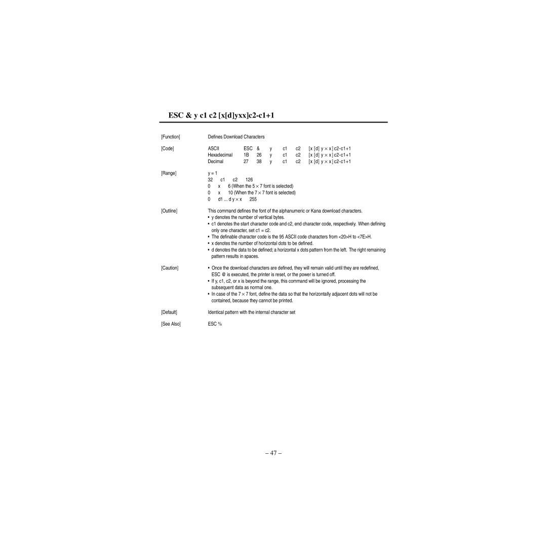 Star Micronics CBM-820 manual ESC & y c1 c2 xdyxxc2-c1+1 