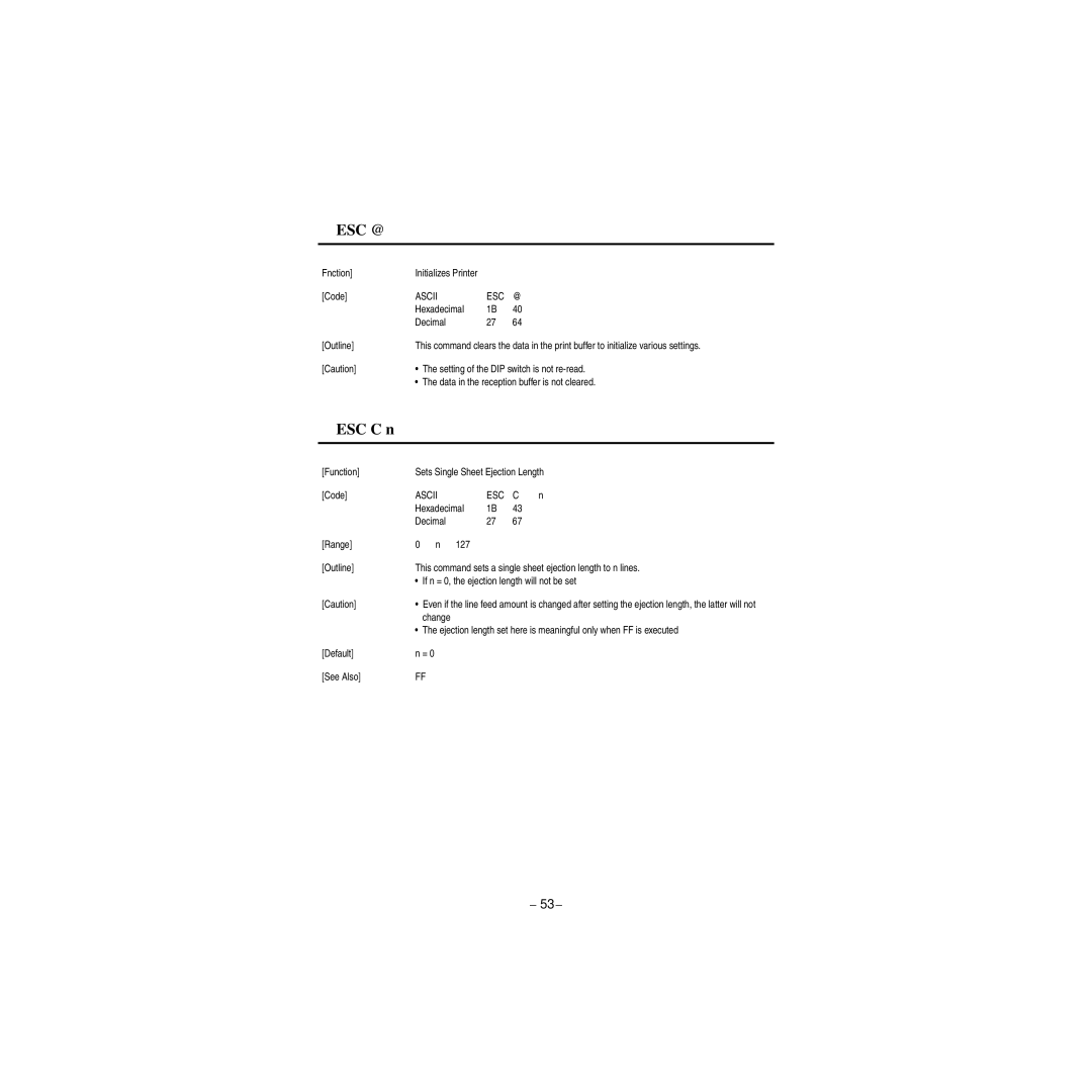 Star Micronics CBM-820 manual Esc @, ESC C n 