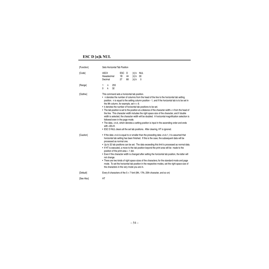 Star Micronics CBM-820 manual ESC D nk NUL 