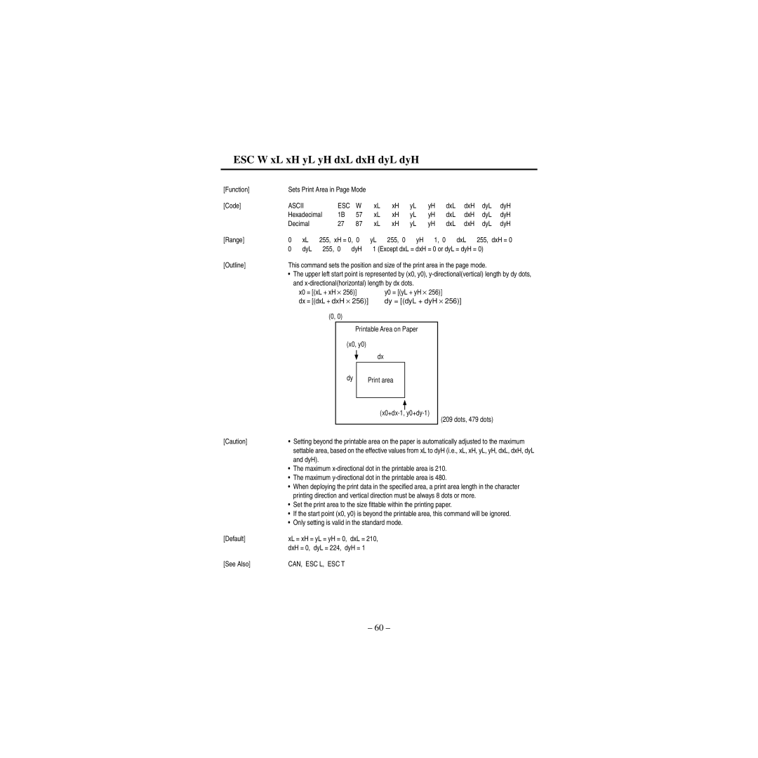 Star Micronics CBM-820 manual ESC W xL xH yL yH dxL dxH dyL dyH 