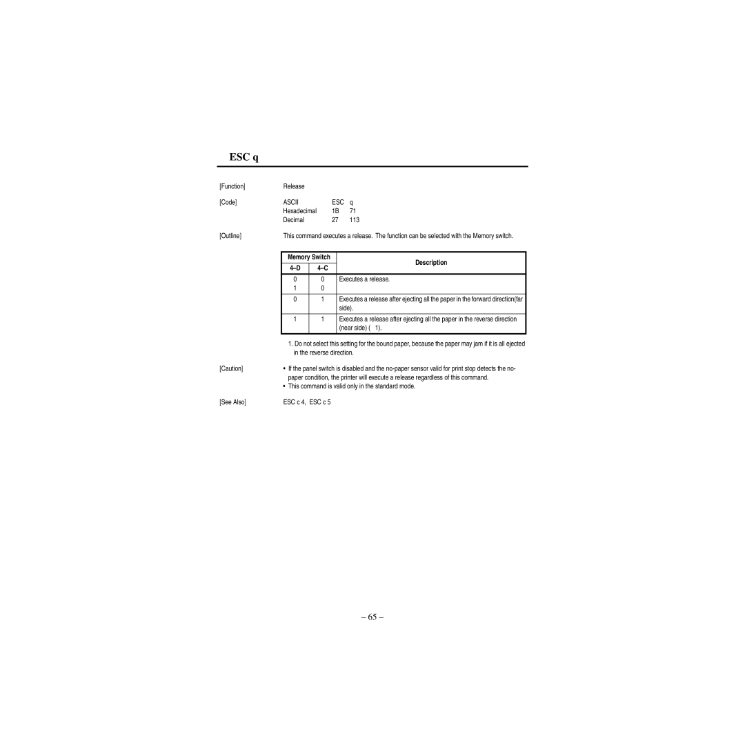 Star Micronics CBM-820 manual ESC q 