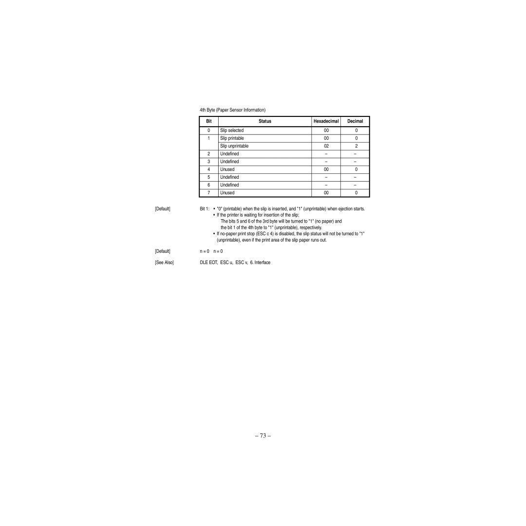 Star Micronics CBM-820 manual 4th Byte Paper Sensor Information, If the printer is waiting for insertion of the slip 