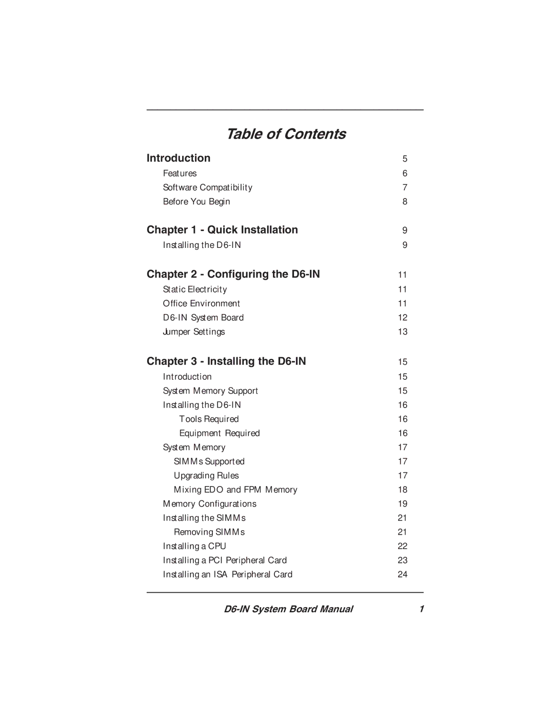 Star Micronics D6-IN manual Table of Contents 