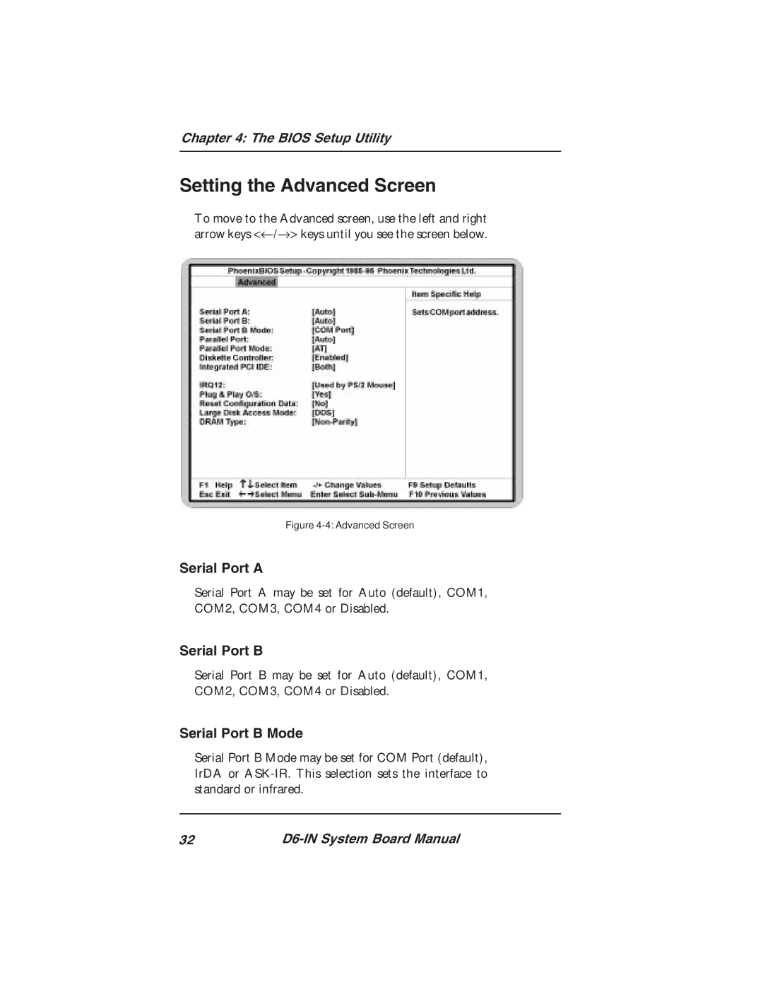 Star Micronics D6-IN manual Setting the Advanced Screen, Serial Port a, Serial Port B Mode 