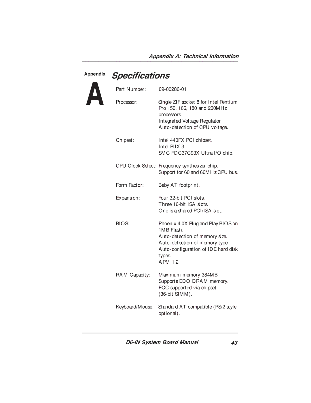 Star Micronics D6-IN manual Specifications 