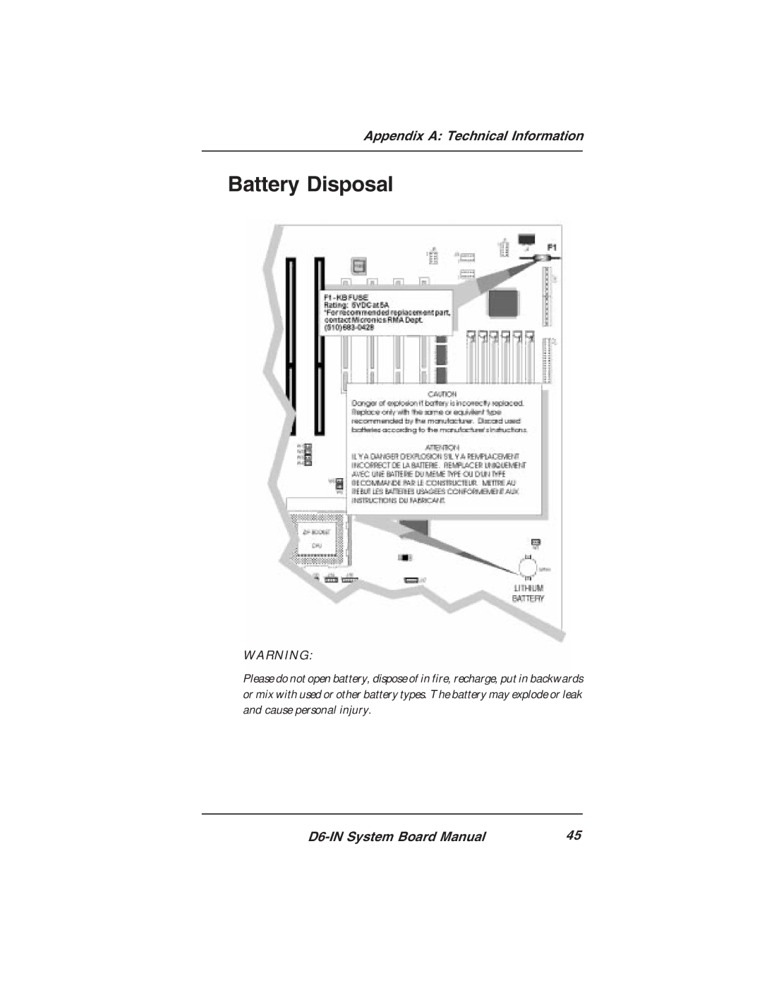 Star Micronics D6-IN manual Battery Disposal 