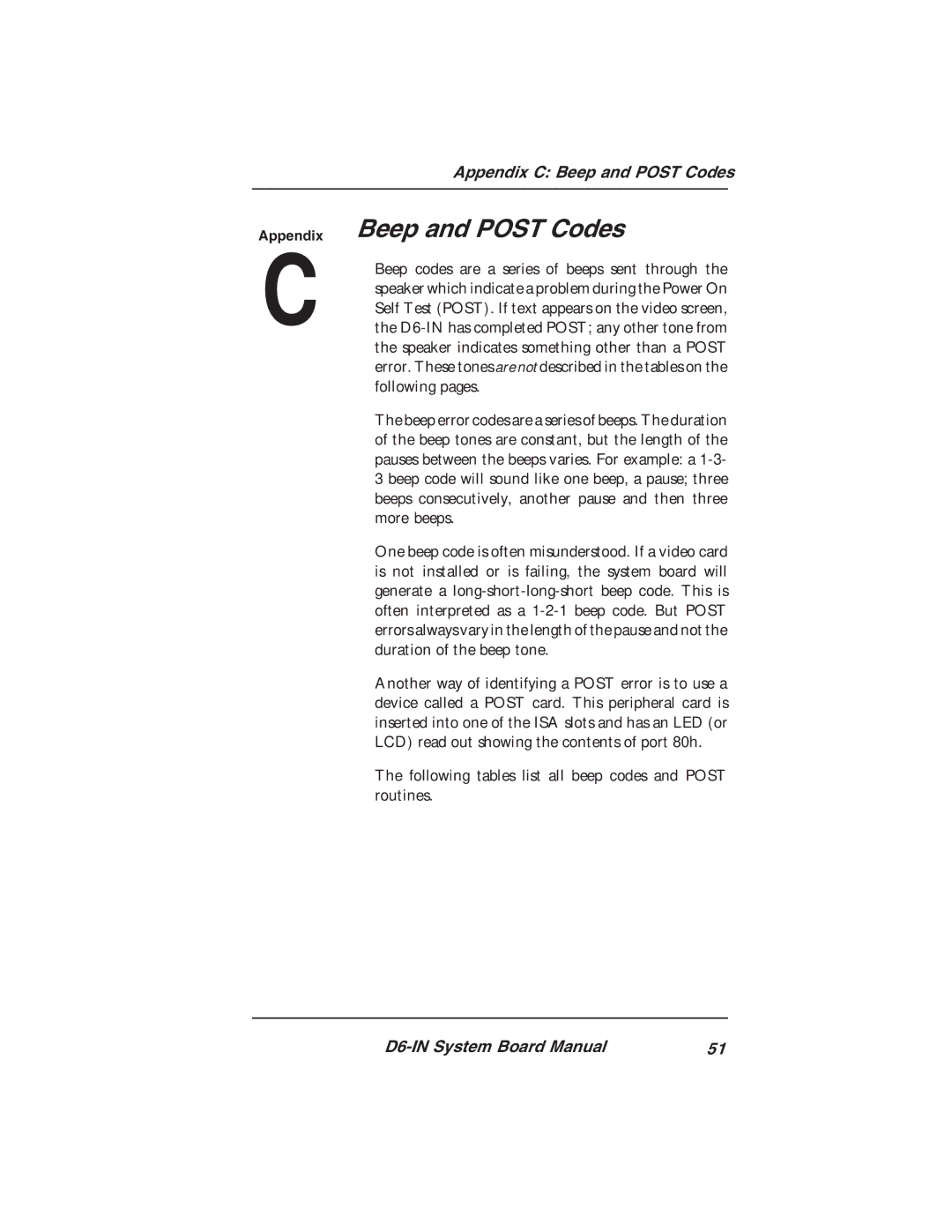 Star Micronics D6-IN Appendix C Beep and Post Codes, Following pages, More beeps, Duration of the beep tone, Routines 