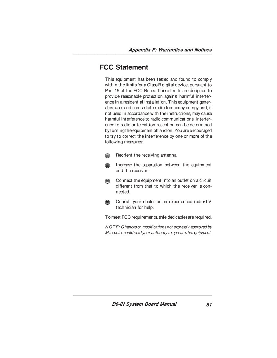 Star Micronics D6-IN manual FCC Statement 