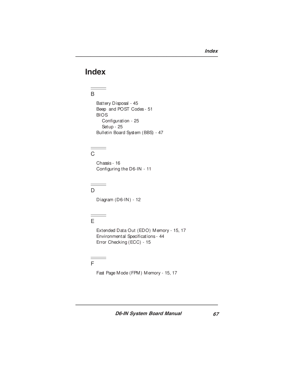 Star Micronics D6-IN manual Index, Battery Disposal Beep and Post Codes 