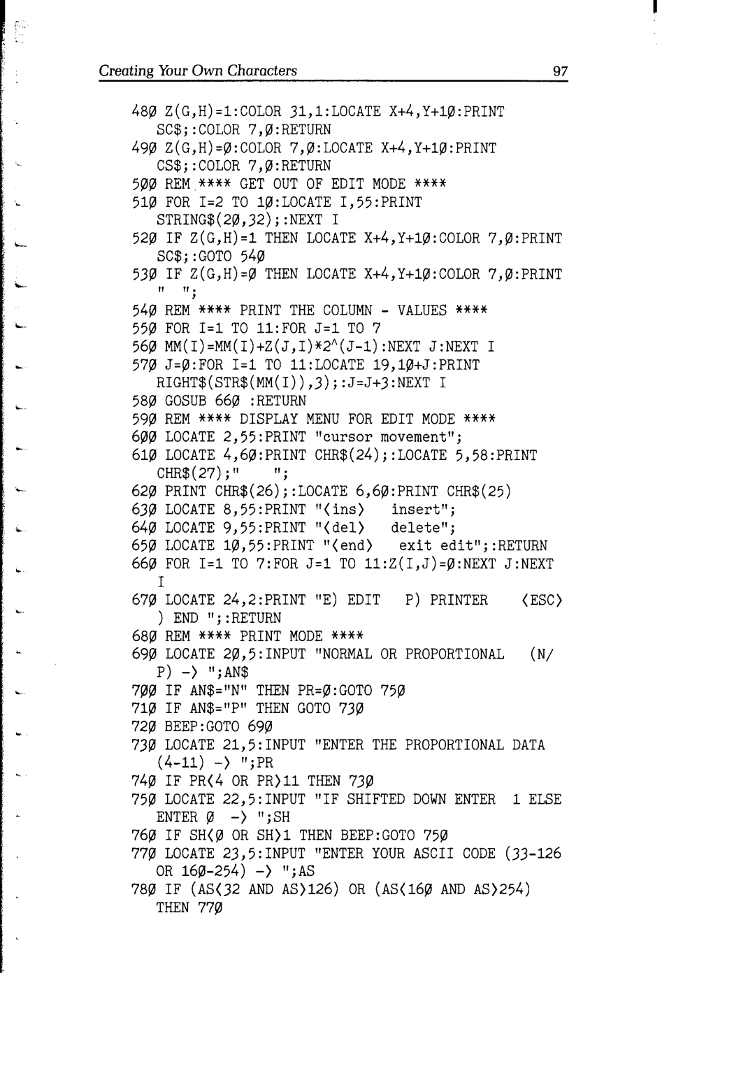 Star Micronics Delta user manual Gosub 660 Return REM **** Display Menu for Edit Mode 