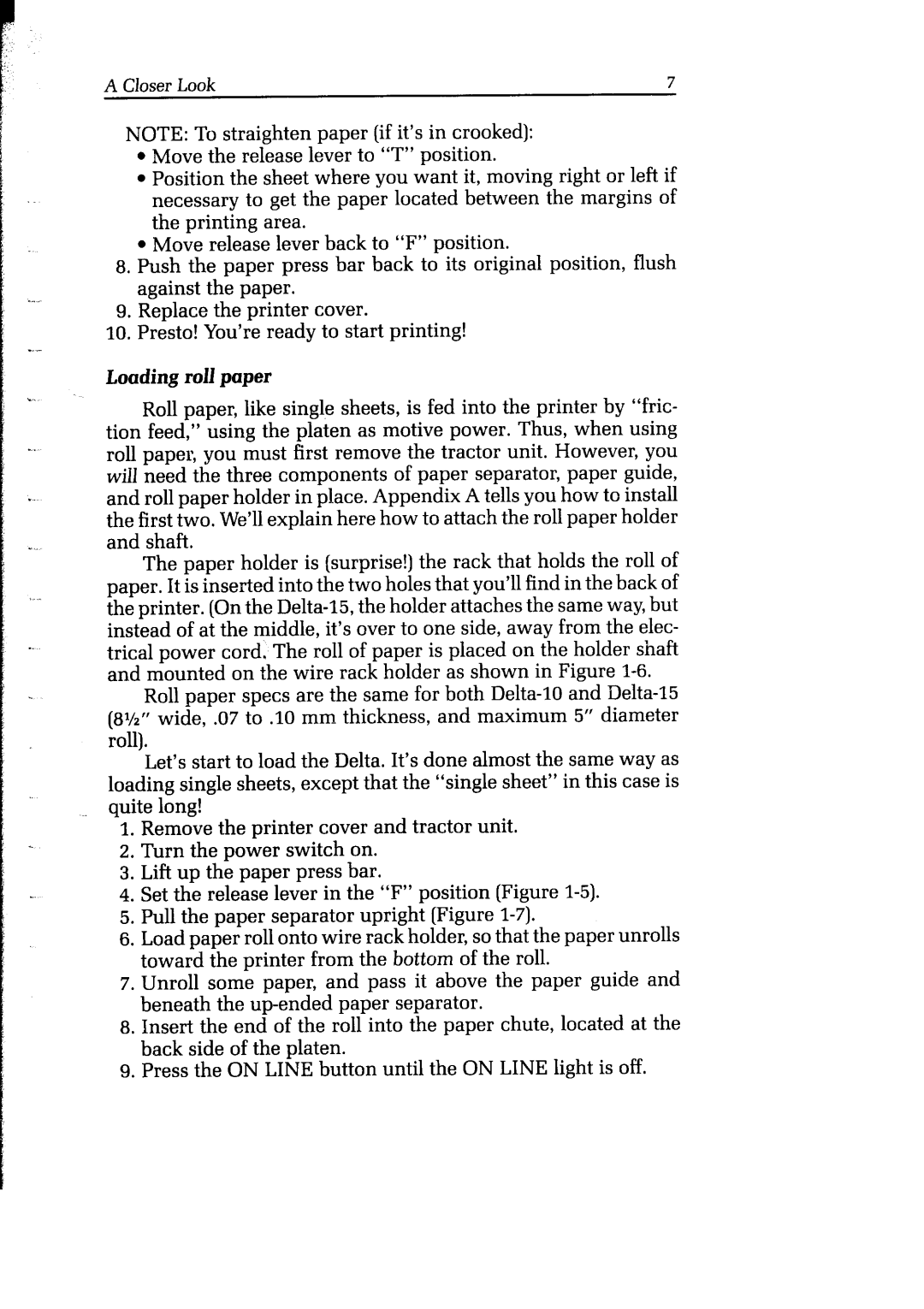 Star Micronics Delta user manual Loading roll paper 