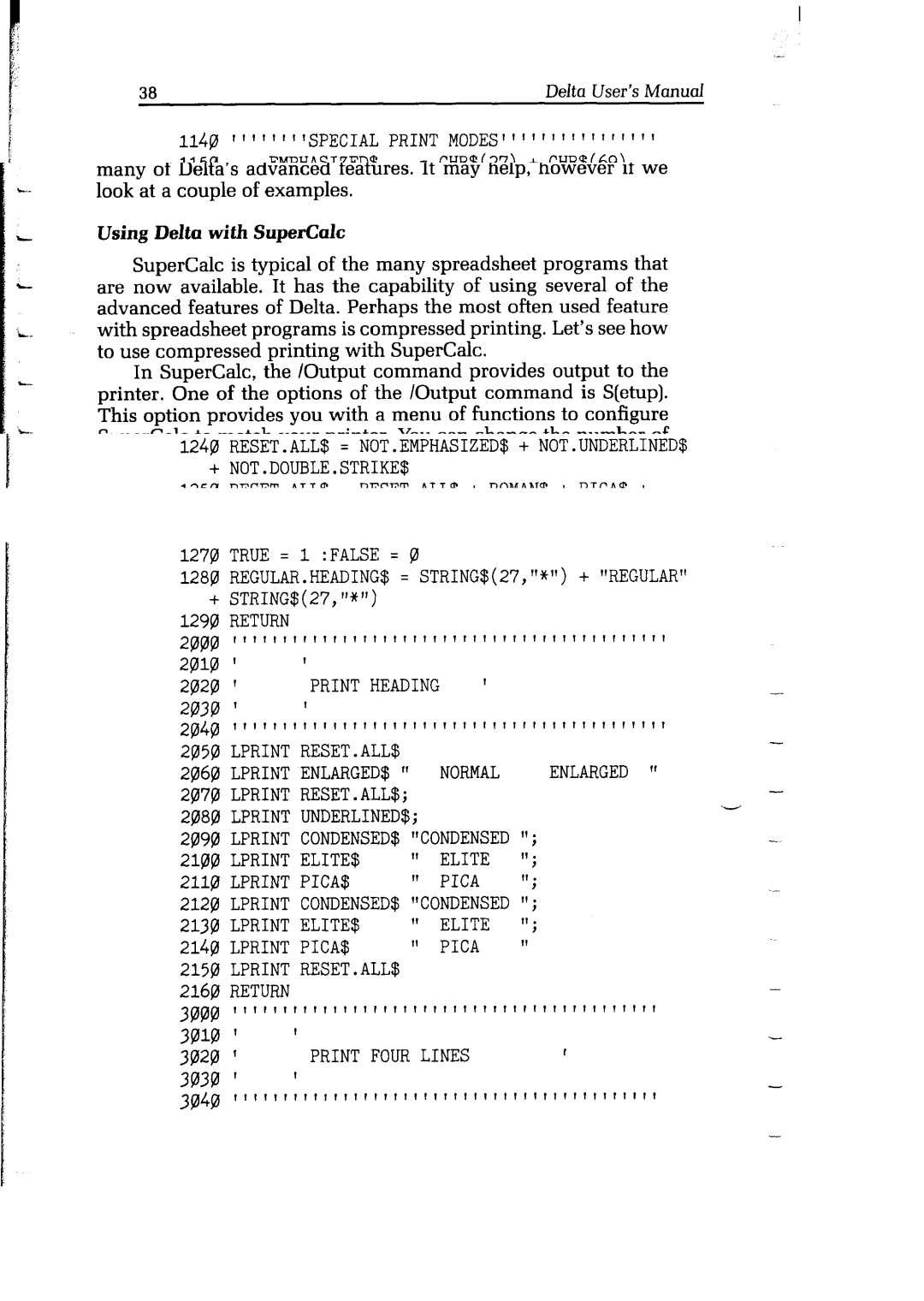 Star Micronics Delta user manual REGULAR.HEADING$= STRING$27,*+ Regular, Return, Print Heading, Lprintreset.All$, Normal 