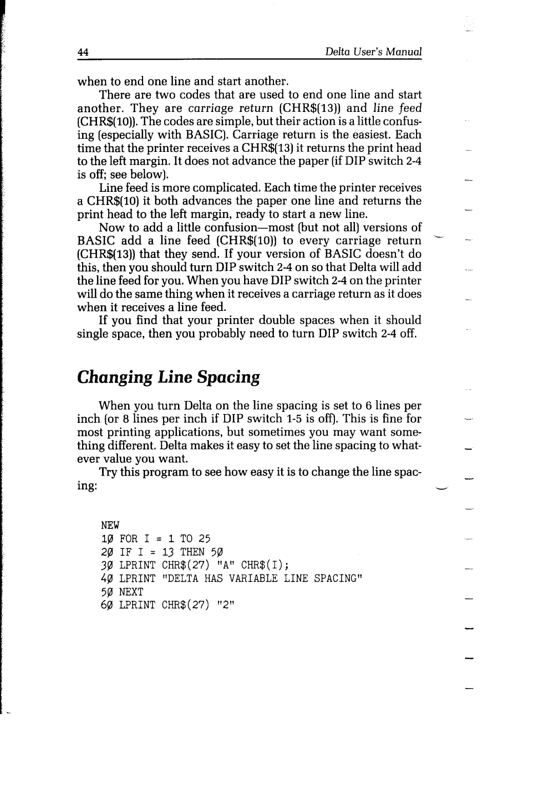 Star Micronics Delta user manual Changing Line Spacing 