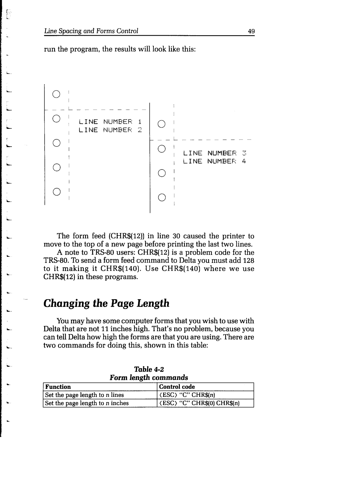 Star Micronics Delta user manual Changing the Page Length, Form length commands 