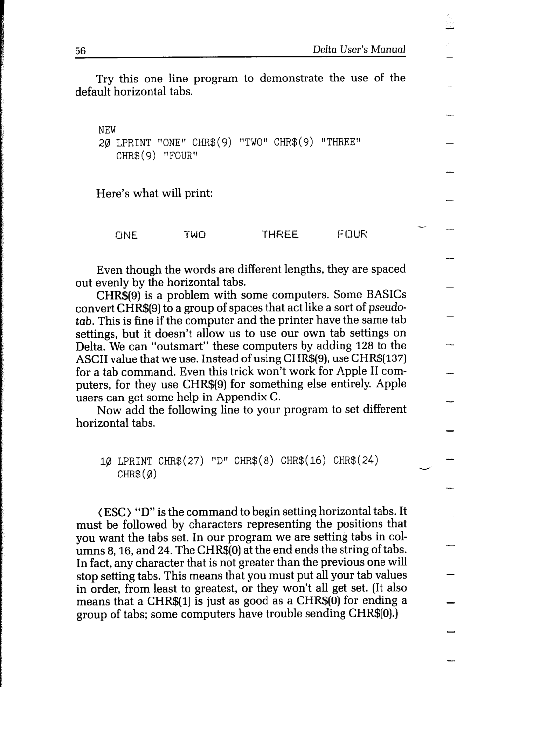 Star Micronics Delta user manual NEW Lprint ONECHR$9TWOCHR$9THREE CHR$9 Four 