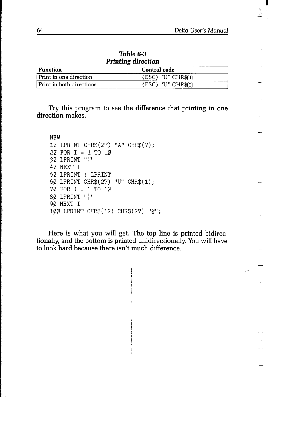 Star Micronics Delta user manual Lprint Lprint, Next, Printing Direction 