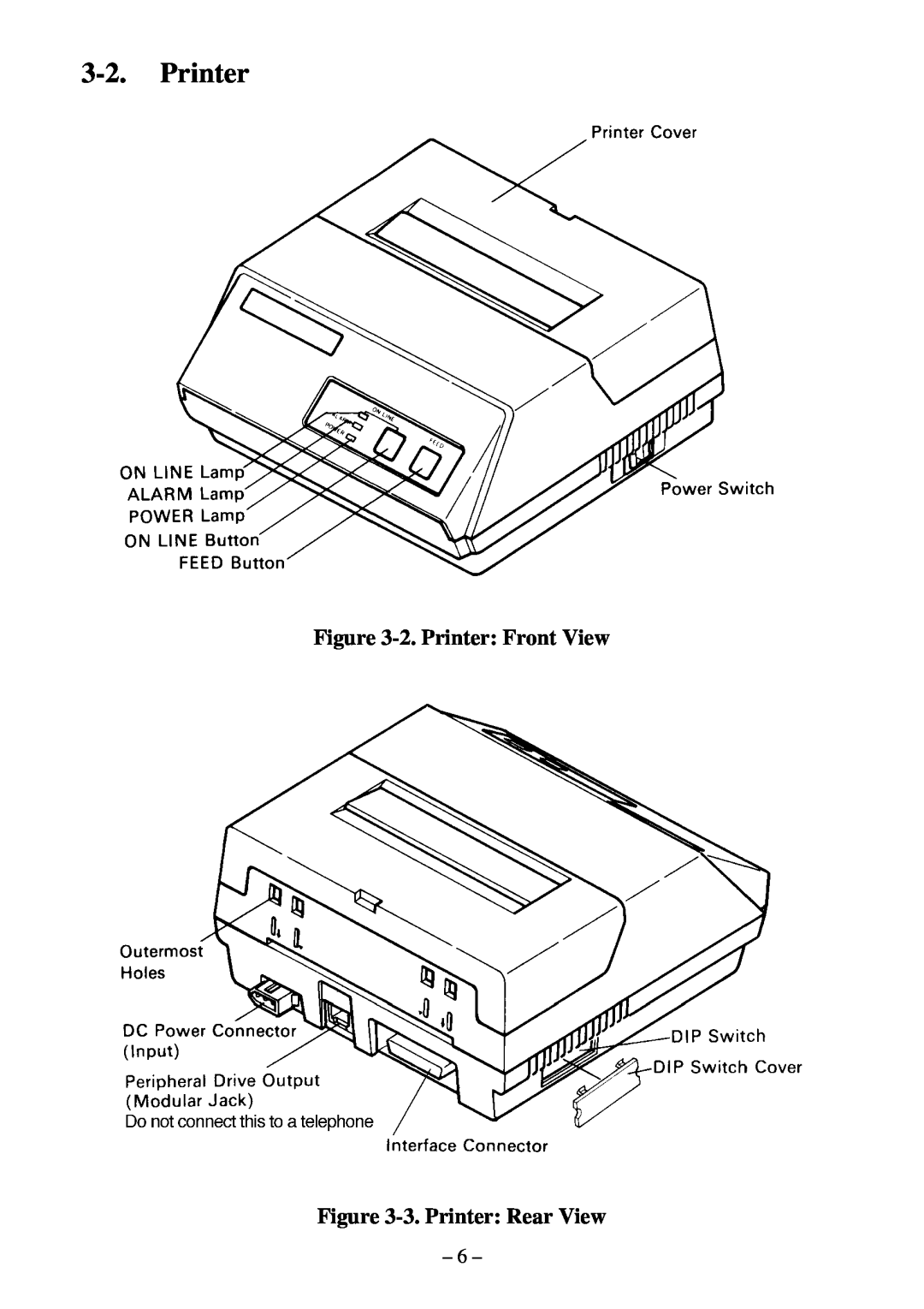 Star Micronics DP8340 user manual 2. Printer Front View -3. Printer Rear View 