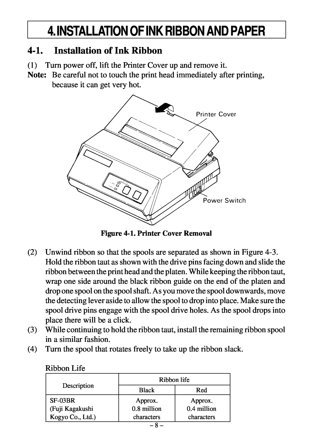 Star Micronics DP8340 user manual Installation of Ink Ribbon, Installationofinkribbonandpaper 