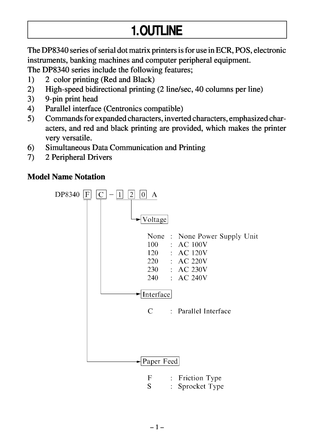 Star Micronics DP8340 user manual Outline, Model Name Notation 