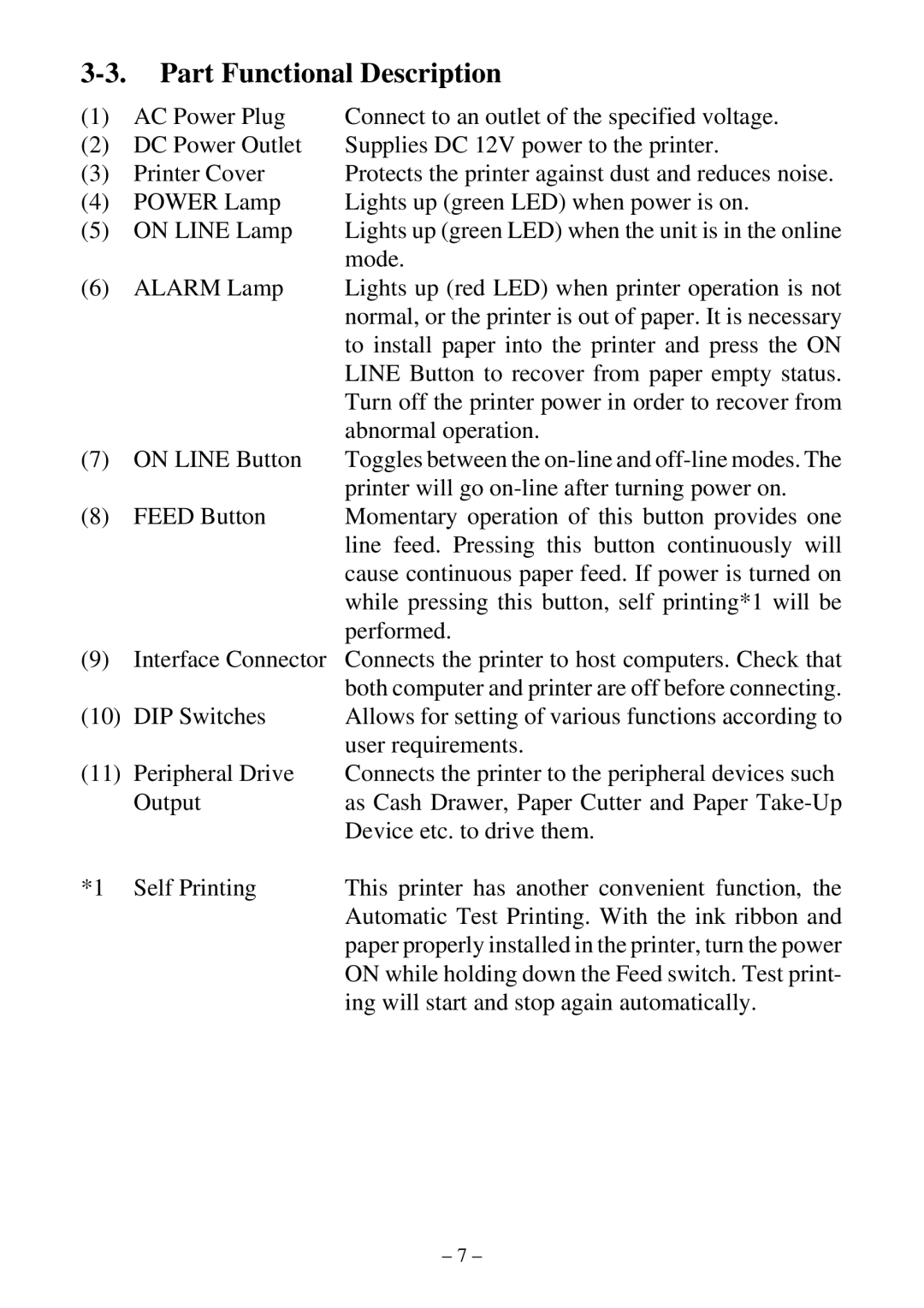 Star Micronics DP8340 user manual Part Functional Description 