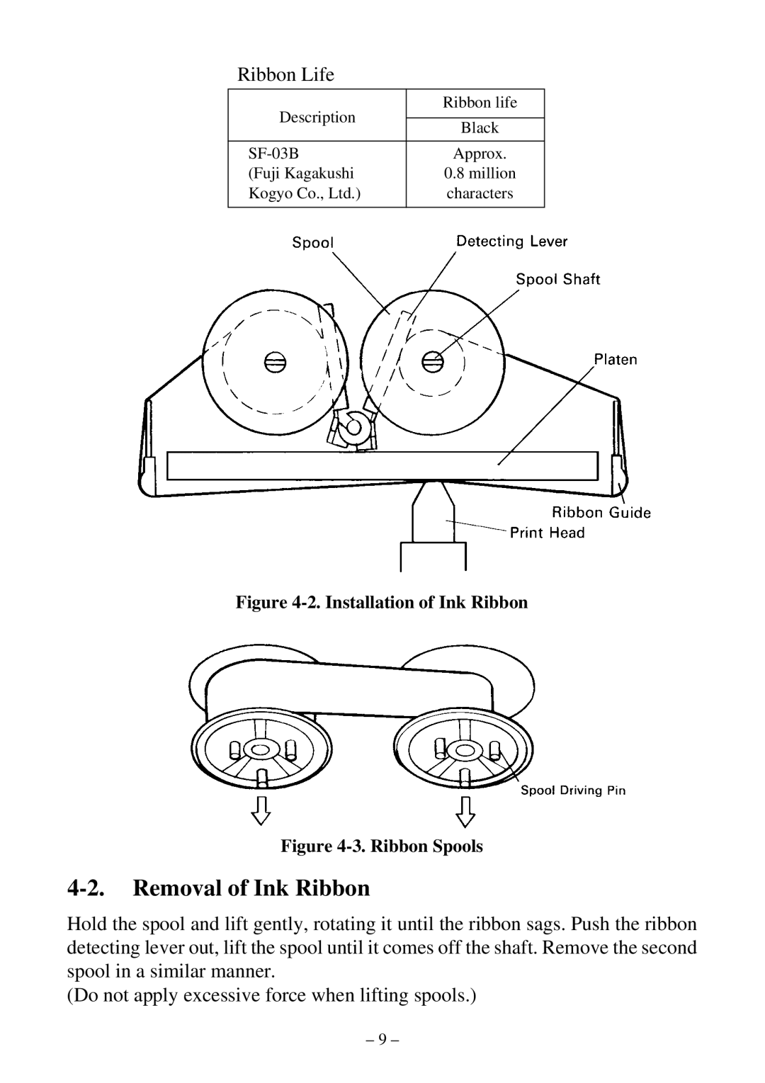 Star Micronics DP8340 user manual Removal of Ink Ribbon, Installation of Ink Ribbon 