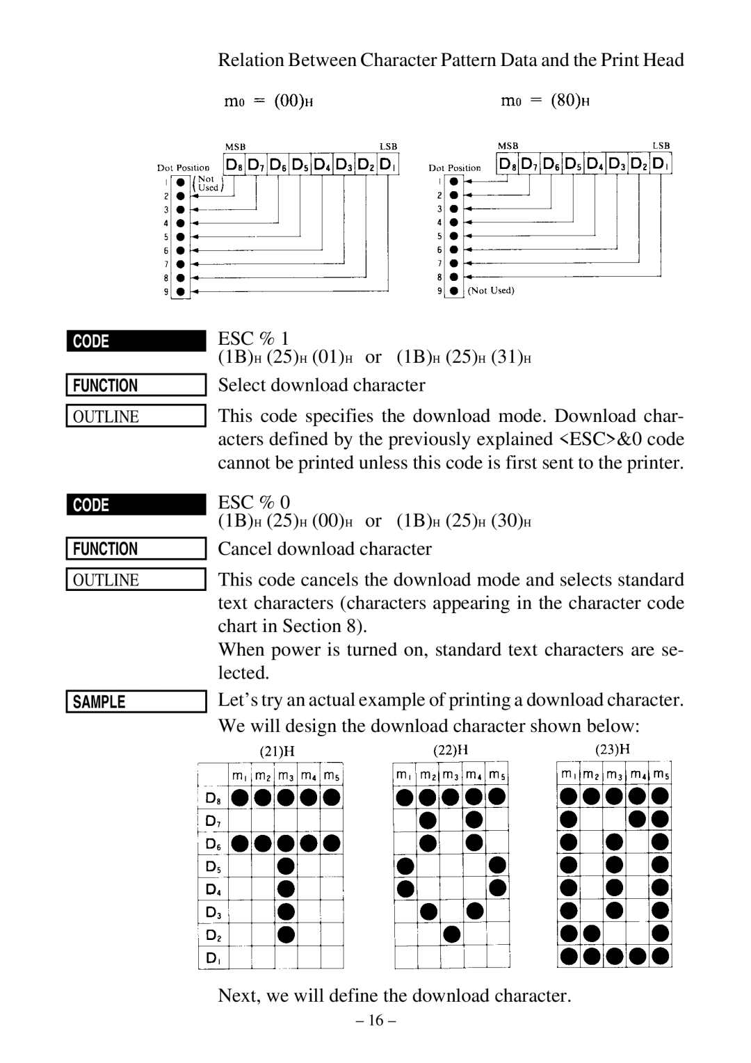 Star Micronics DP8340 user manual Next, we will define the download character 