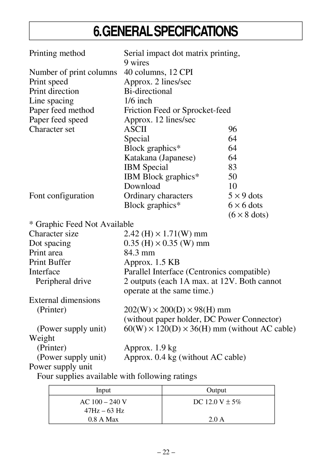 Star Micronics DP8340 user manual Generalspecifications, Ascii 