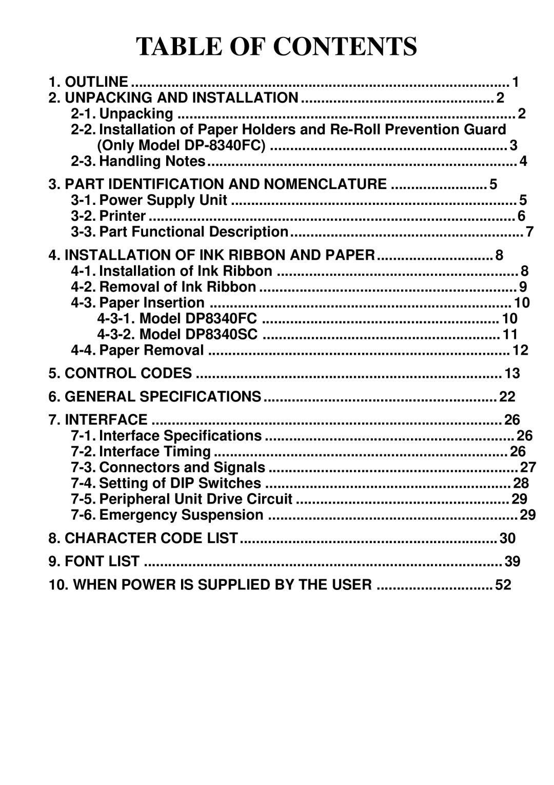 Star Micronics DP8340 user manual Table of Contents 