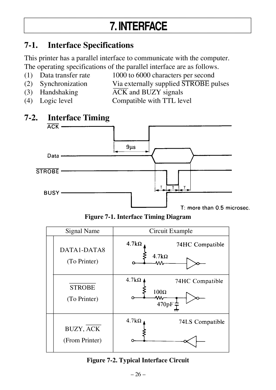 Star Micronics DP8340 user manual Interface Specifications, Interface Timing 