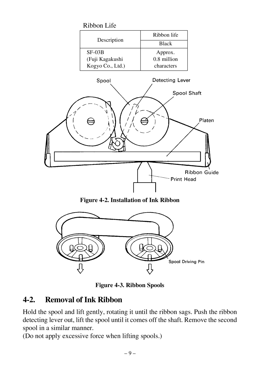 Star Micronics DP8340R user manual Removal of Ink Ribbon, Installation of Ink Ribbon 