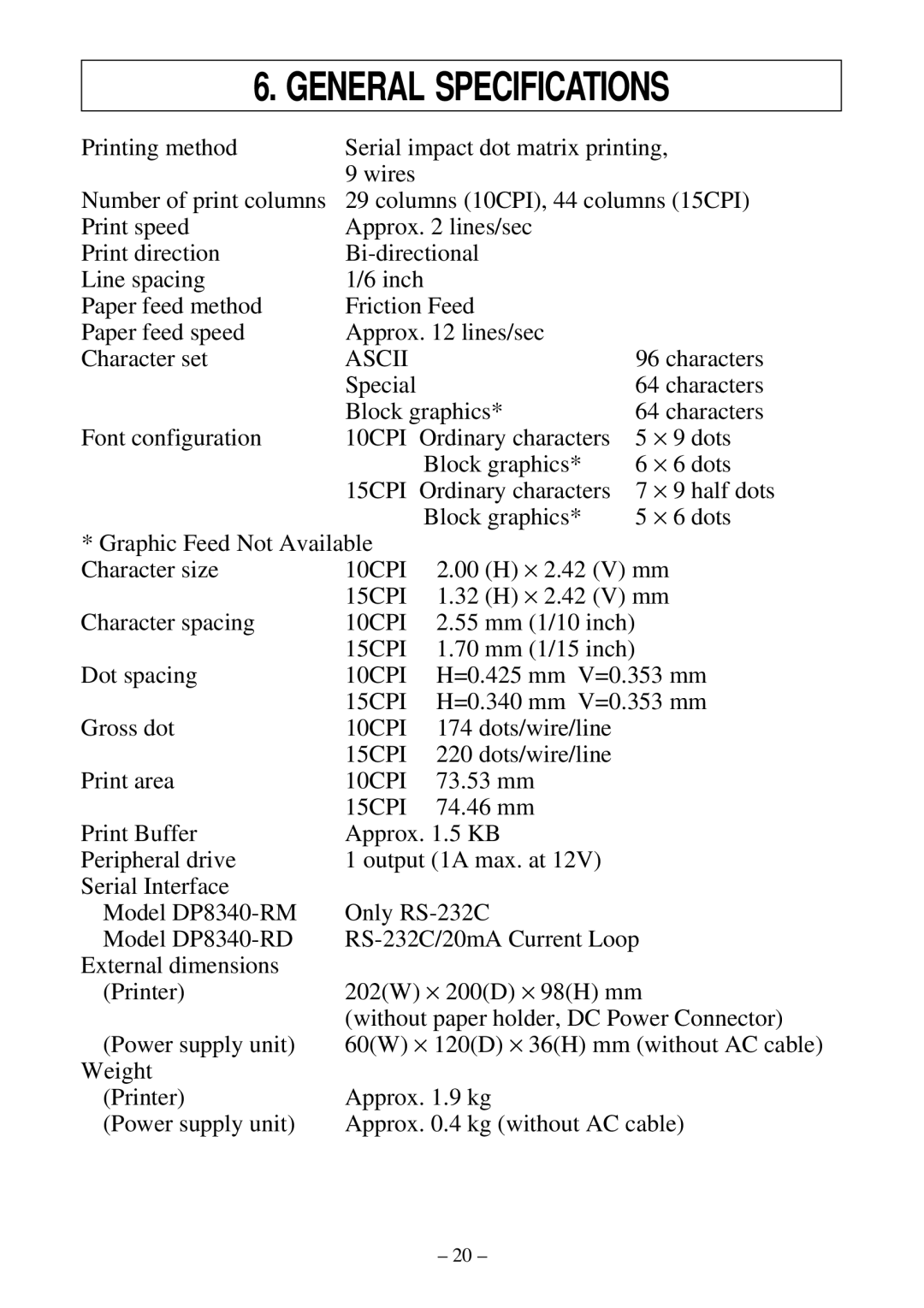 Star Micronics DP8340R user manual General Specifications 