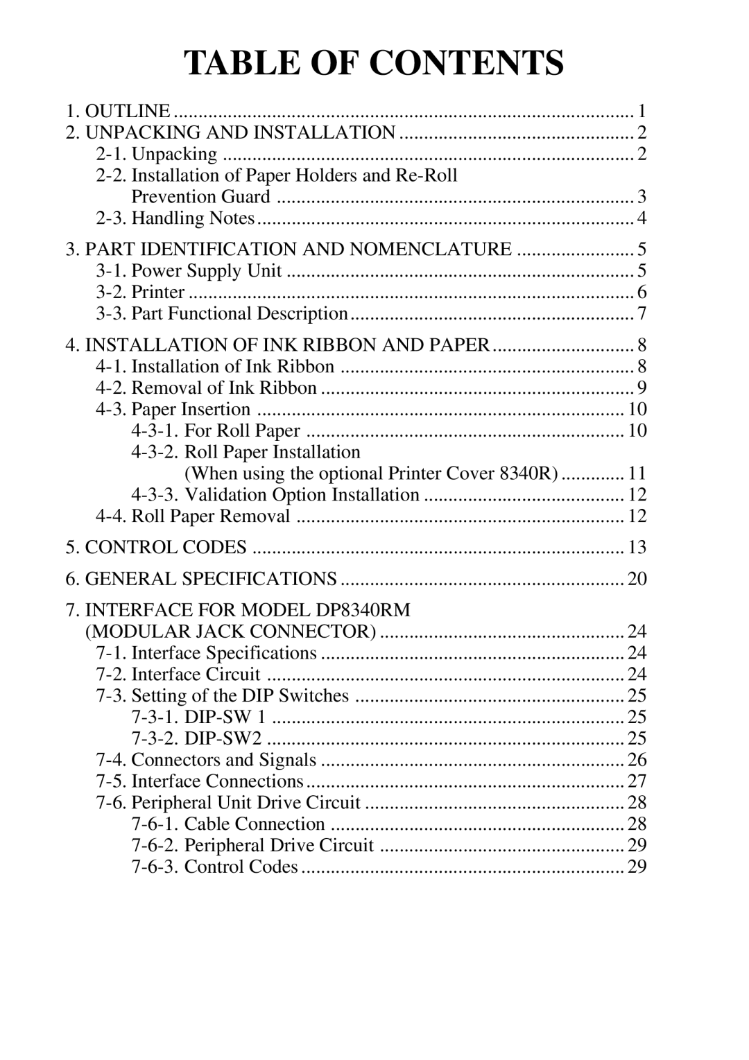 Star Micronics DP8340R user manual Table of Contents 