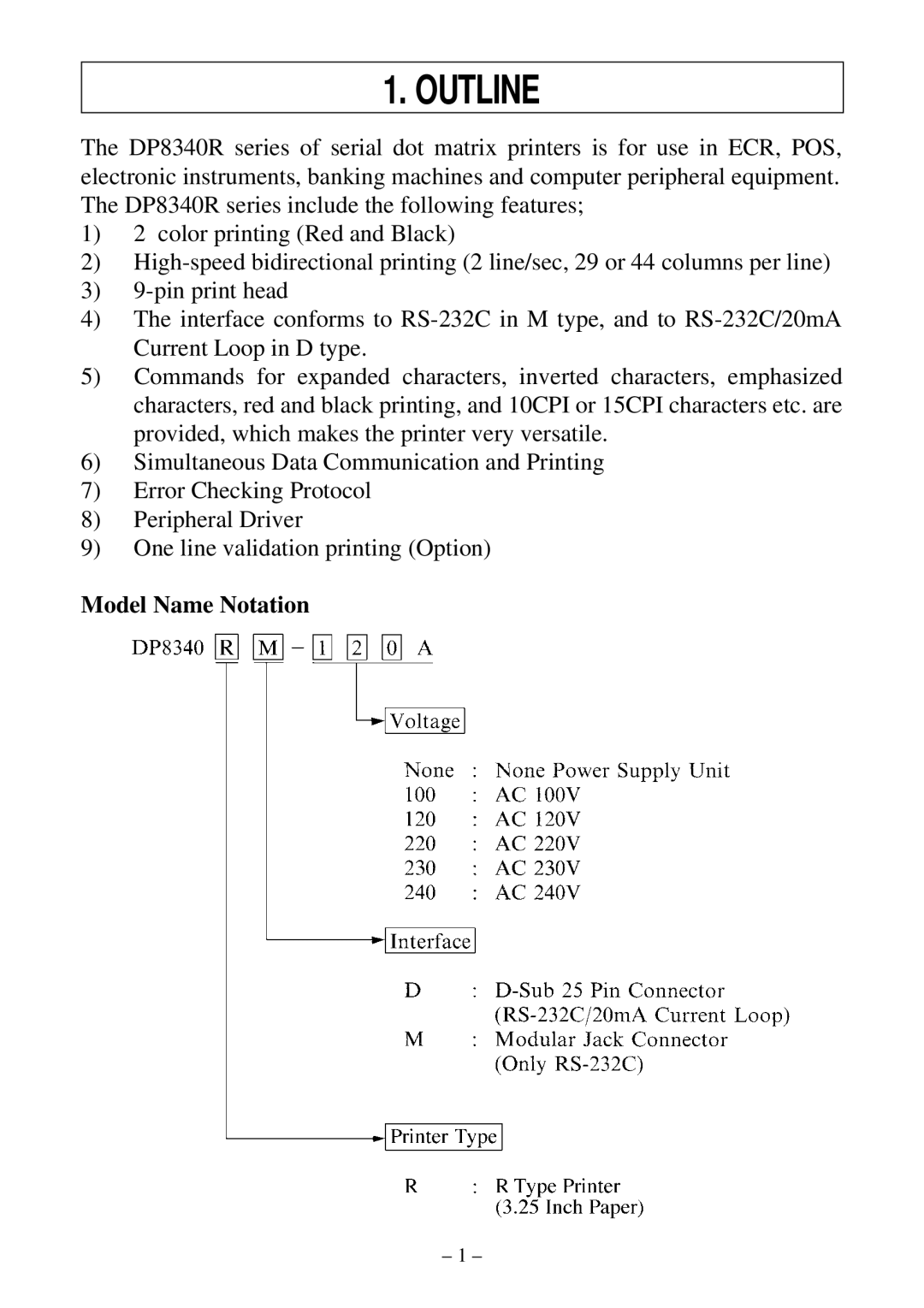 Star Micronics DP8340R user manual Outline, Model Name Notation 