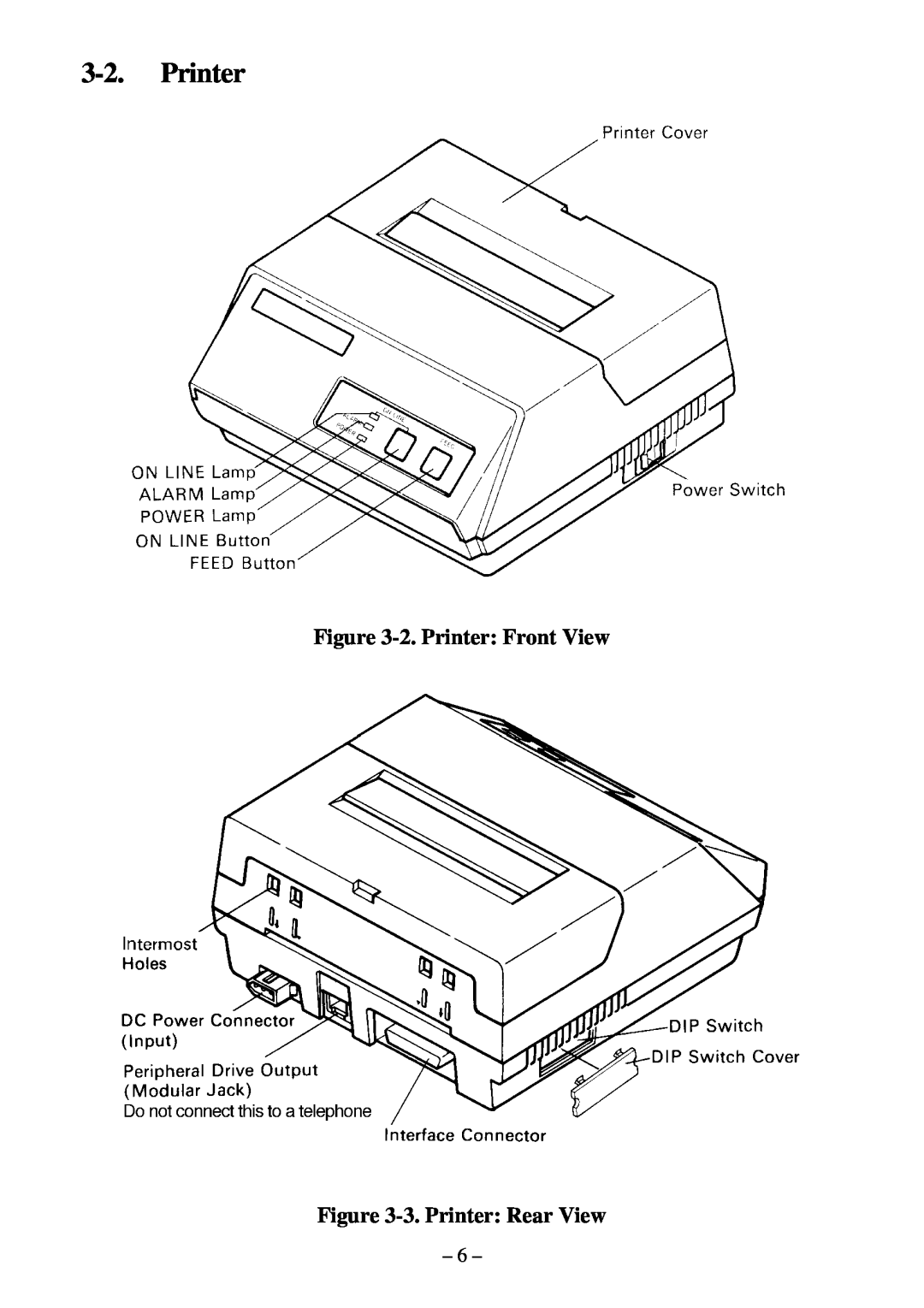Star Micronics DP8340RC user manual 2. Printer Front View -3. Printer Rear View 